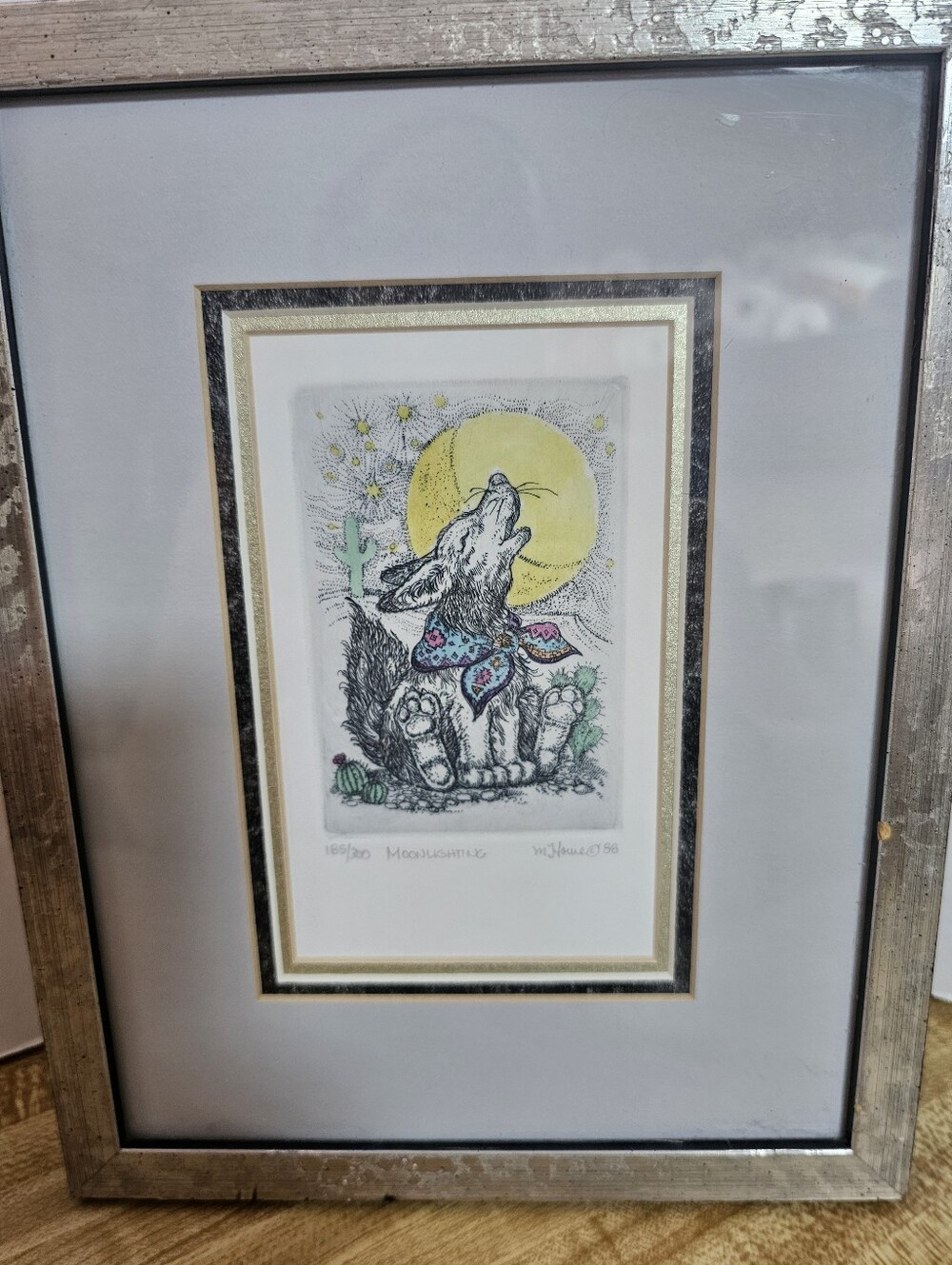 Vtg 1988 Marsha K Howe Etching "Moonshiners" Coyote Wolf Signed Numbered 8x10
